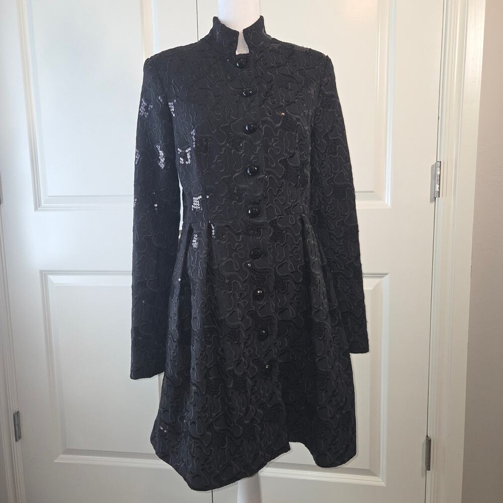 VTG Betsey Johnson Black Soutache Sequin Button Front Pleated Coat Whimsigoth